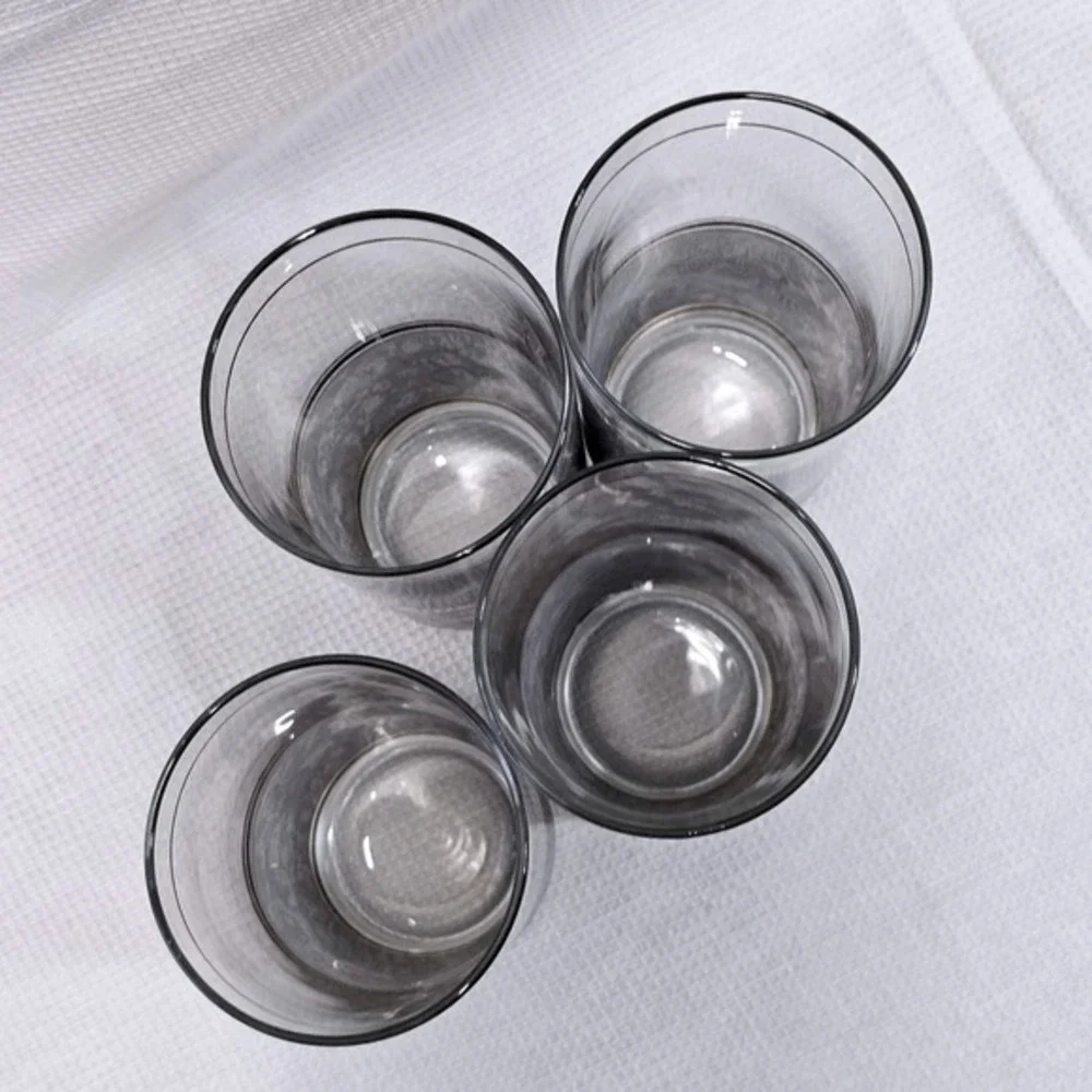 Vintage Snakeskin Tumbler Glasses Set‎ of 4 Gold Trim Retro Barware MCM 6 inch